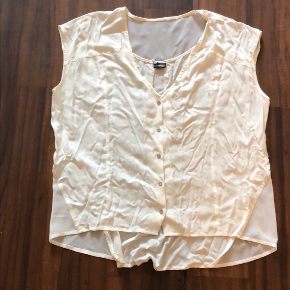 UO Textured White Deep V Tank with Sheer Cut Outs